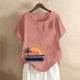 thumbnail image 3 of Camisas de Manga Corta para las Mujeres Blusas de Impresión Casual Botón Cuello Redondo, Top de Verano Ligero para el Día Y el Trabajo, 3 of 4