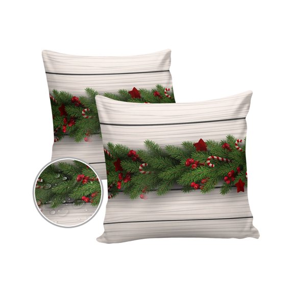 Pack of 2 Outdoor Pillow Covers, Merry Christmas Pine Fir Tree Waterproof Square Throw Pillowcase Cushion Decorative Pillow Covers for Couch Patio Tent, 18x18 in