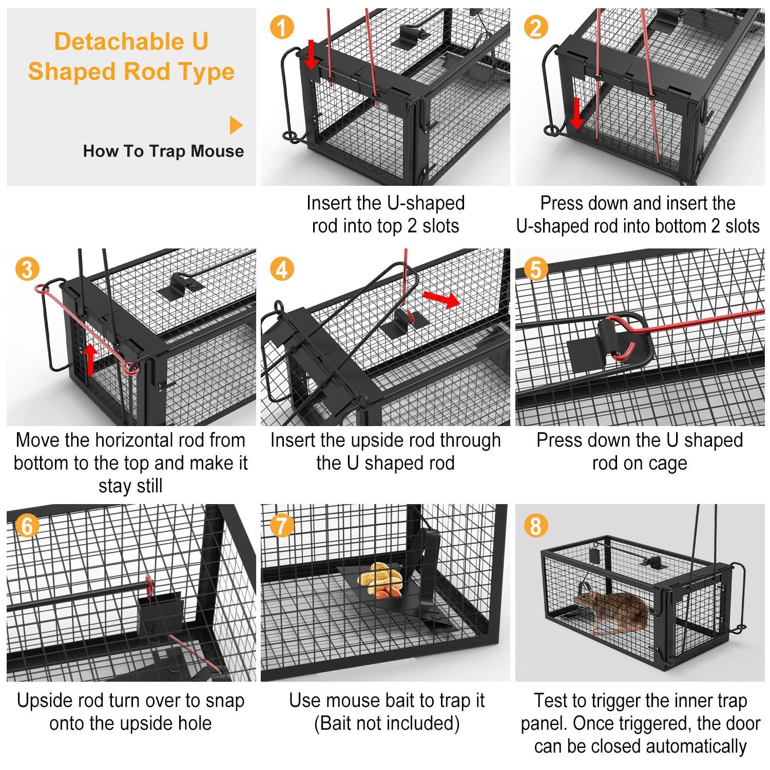 2Pcs Humane Mouse Trap Cage, High Sensitivity Gravity Pedal Galvanized Steel Rodent Trap, Rust-Proof Reusable Live Animal Cage for Indoor Outdoor