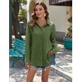 thumbnail image 4 of Zeagoo Women Button Up Shirt Rolled Sleeved Collared Cotton Tops Long Sleeve V Neck Business Casual Blouse, 4 of 7