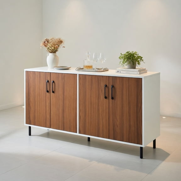 Topcobe 4-Door Kitchen Buffet Sideboard for Dining Room and Kitchen, Storage Cabinets for Living Room-White