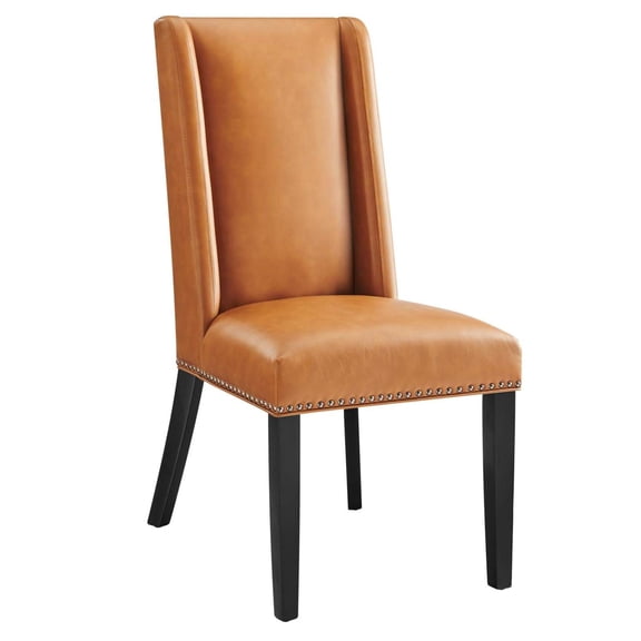 Pemberly Row Solid Wood and Vegan Leather Dining Chair in Tan