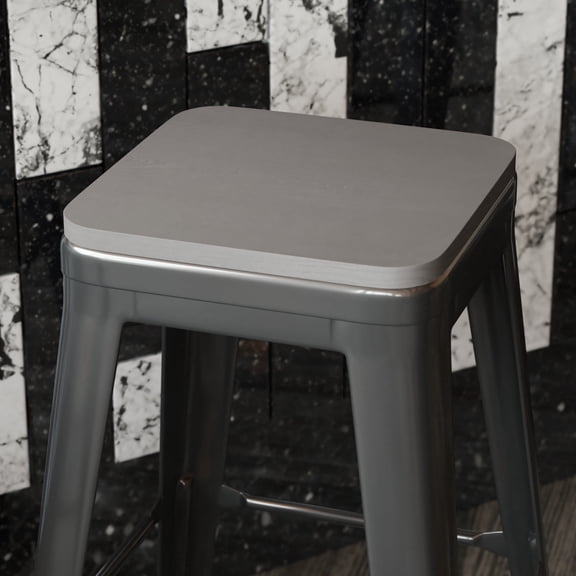Emma Oliver Set of 4 All-Weather Durable Polyresin Seat for Backless Barstools and Dining Chairs with Removeable Backs in Gray
