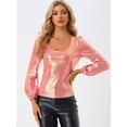 thumbnail image 4 of Camiseta de fiesta con cuello redondo y manga de obispo Allegra K para Mujer Color Oro Rosa S, 4 of 5