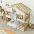 thumbnail image 2 of URTR Twin Over Twin House Bunk Bed with Frame, Roof, Windows, Windows Box and Small Door, Twin Size Floor Bunk Bed with Ladder and Safety Guardrails, Natural+White, 2 of 10