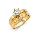 thumbnail image 2 of 14k Yellow Gold Soltaire 1.10 ct CZ Wedding Band Ring Trio Set His & Hers, 2 of 3