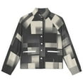 thumbnail image 4 of Jackets for Women Winter Coat Jackets Flannel Stand Collar Jacket(Abstract Geometric Grayscale Pattern,Size:S-4XL), 4 of 7