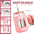 thumbnail image 3 of MUKOKO 40oz Glass Tumbler with Bamboo Lid and Straw, Glass Water Bottles with Time and Ounce Marker, Glass Cups with Handle, Iced Coffee Cup with Silicone Protective Sleeve, Pink, 3 of 7