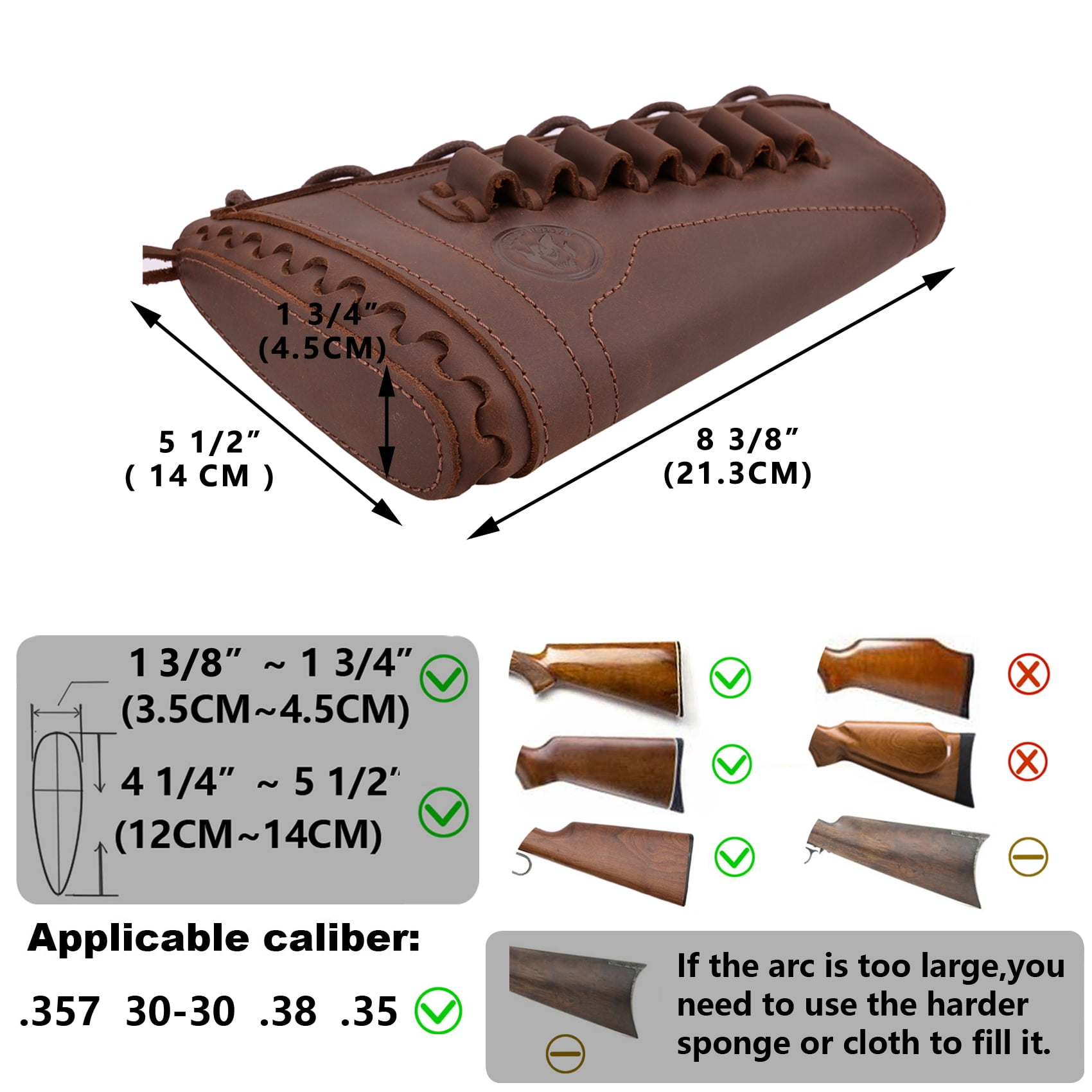 Padded Rifle Buttstock Leather Cover Sleeve with Rifle Ammo Holder for Left Handed .357 .30/30 .38