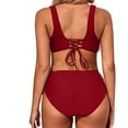 thumbnail image 3 of TOWED22 Womens High Waisted Bikini Sets Tummy Control Bathing Suits Halter Two Piece Swimsuit Modest Bikini（Wine,S）, 3 of 6