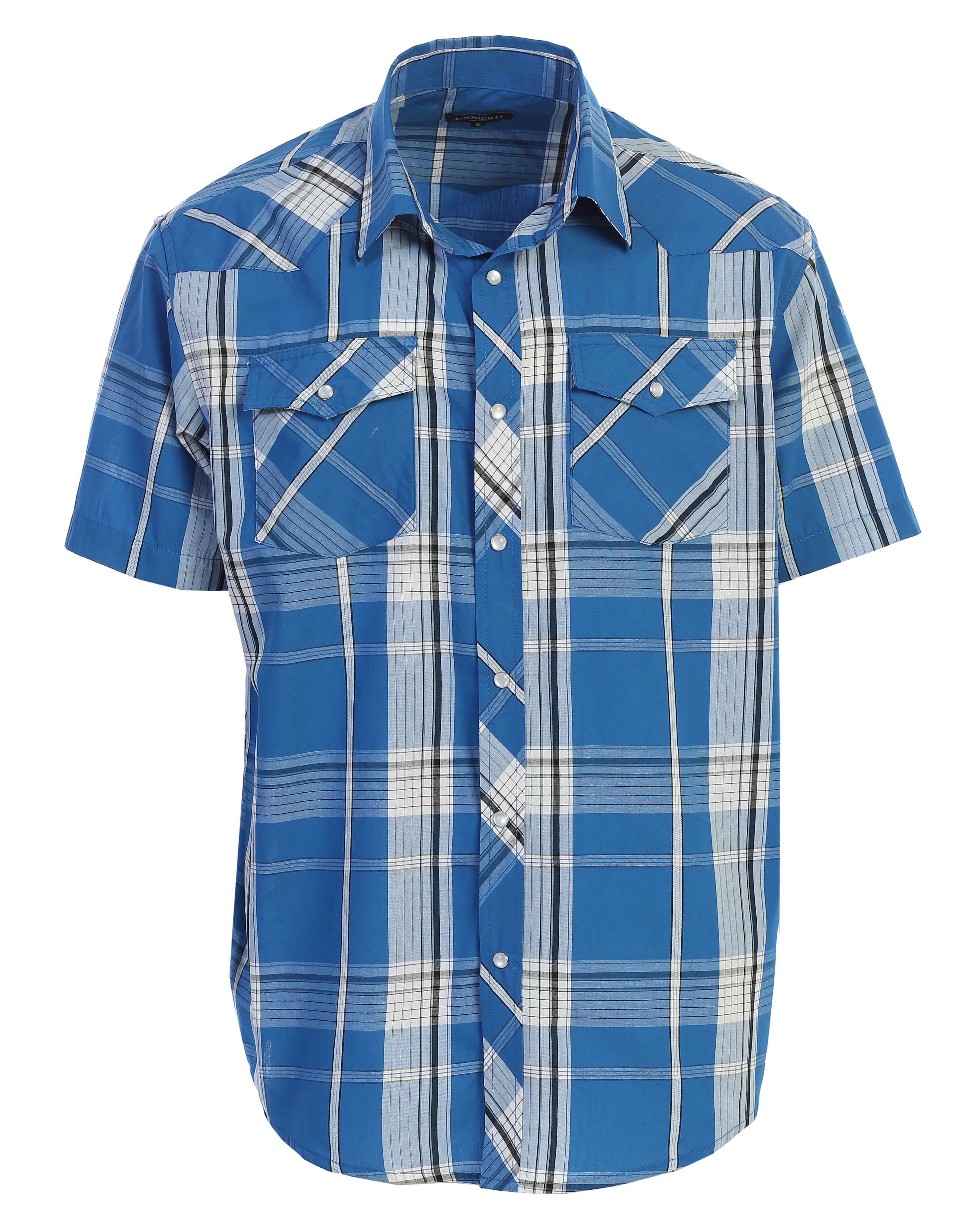 Gioberti Men's Short Sleeve Plaid Western Shirt W/Pearl Snap-on Buttons ...