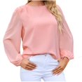 thumbnail image 1 of Blouse Sexy Confortable pour Femmes Col Rond Couleur Unie Manches Longues 100 % Polyester (Rose, m), 1 of 6