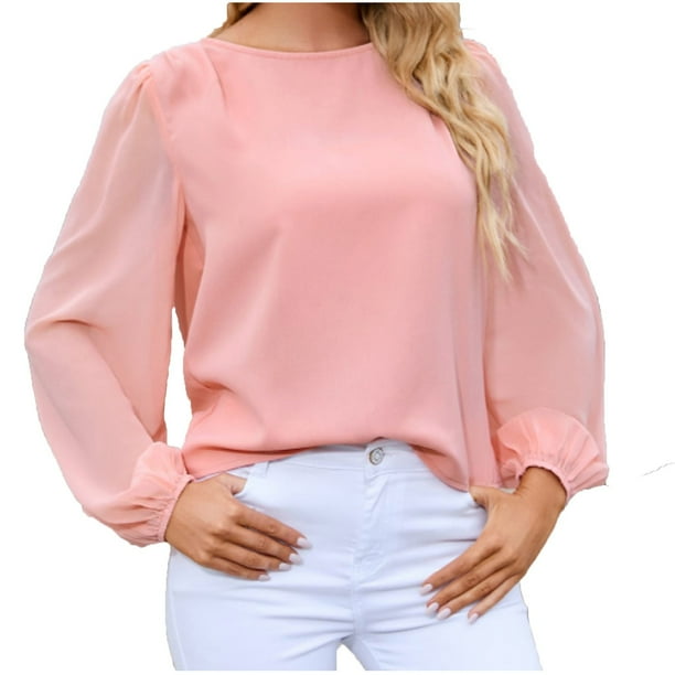 Tops para mujer Camisas Blusas Elegantes Camisas casuales de manga larga Moda Cómoda Blusa de cuello redondo de color sólido Odeerbi ODB-5