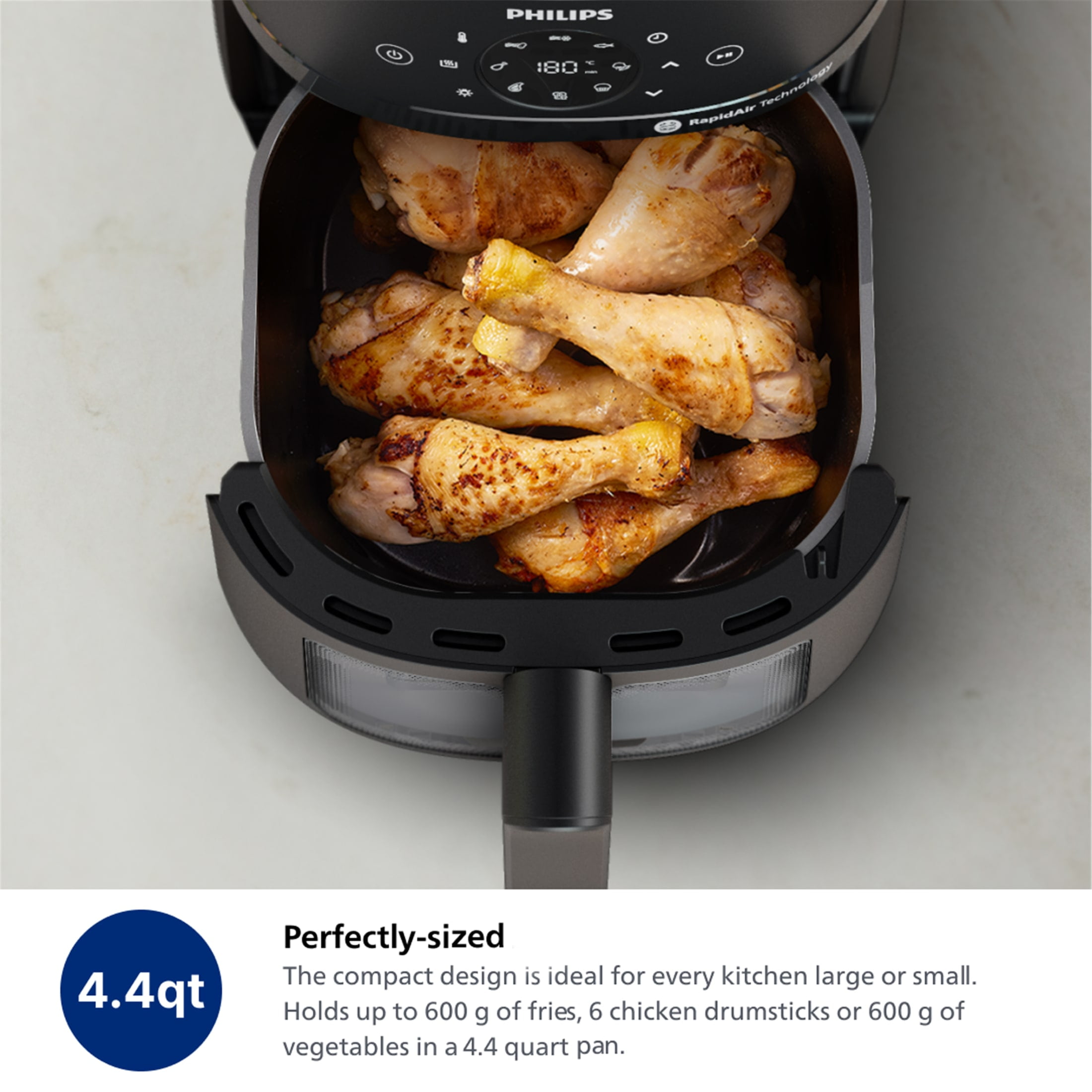 Philips 2000 Series Airfryer with Window, 4.4 Qt (4.2L) Capacity, Black, Silver Handle