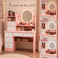thumbnail image 2 of Zocalo Tocador para Adultos con Espejo LED, 6 Cajones, 80*37*120 cm, Rosa, 2 of 7