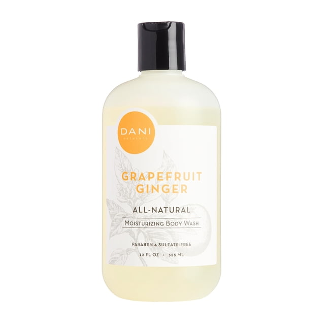 DANI Hidratante Body Wash Naturals - Vigorizante pomelo y jengibre - Aloe vera orgánico y glicerina natural - Gel de ducha sin parabenos ni sulfatos - Para hombres y mujeres - Botella de 12 onzas