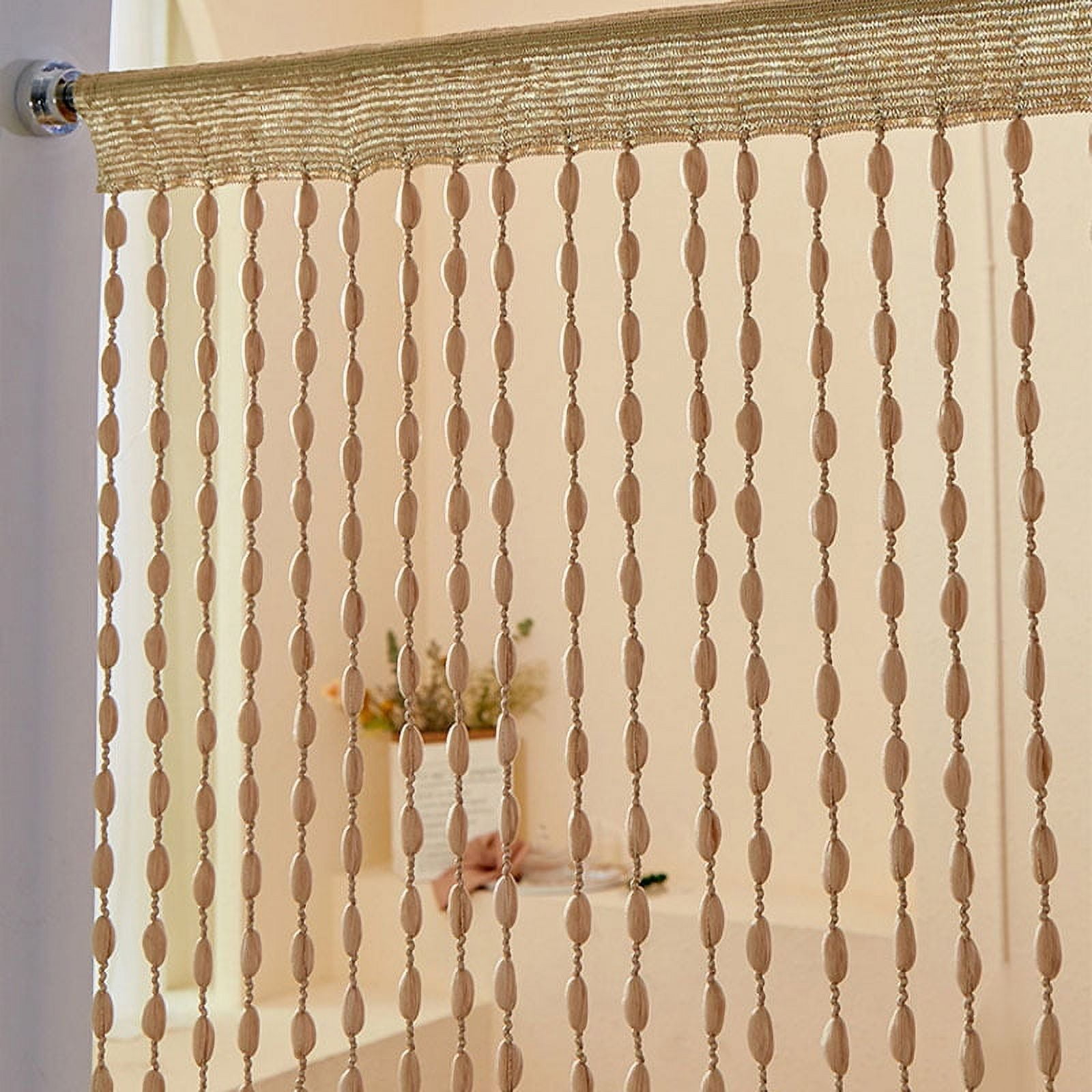 White Beaded String Curtain, Room Divider Window Door Curtain-39"W x 78"L-silver gray