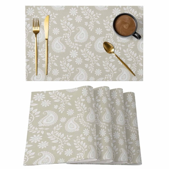 Placemats 1 Pack, Yellow Paisley Woven Placemat, Linen Place Mats for Kitchen/Dining Tables, Ethnic Vintage Floral Botanical Abstract Washable Table Mats for Party