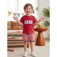 thumbnail image 3 of BemeyourBBs Toddler Baby Boys Girls 4th of July Outfit Patriotic Independence Day Baby Summer Clothes Ice Cream Embroidery Crew Neck T-Shirts and Elastic Waist Plaid Shorts Set 2pcs, 3 of 9