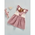 thumbnail image 3 of Toddler Baby Girl Corduroy Dress Sleeveless Ruffle Deer Shape Dress with Bow, 3 of 9