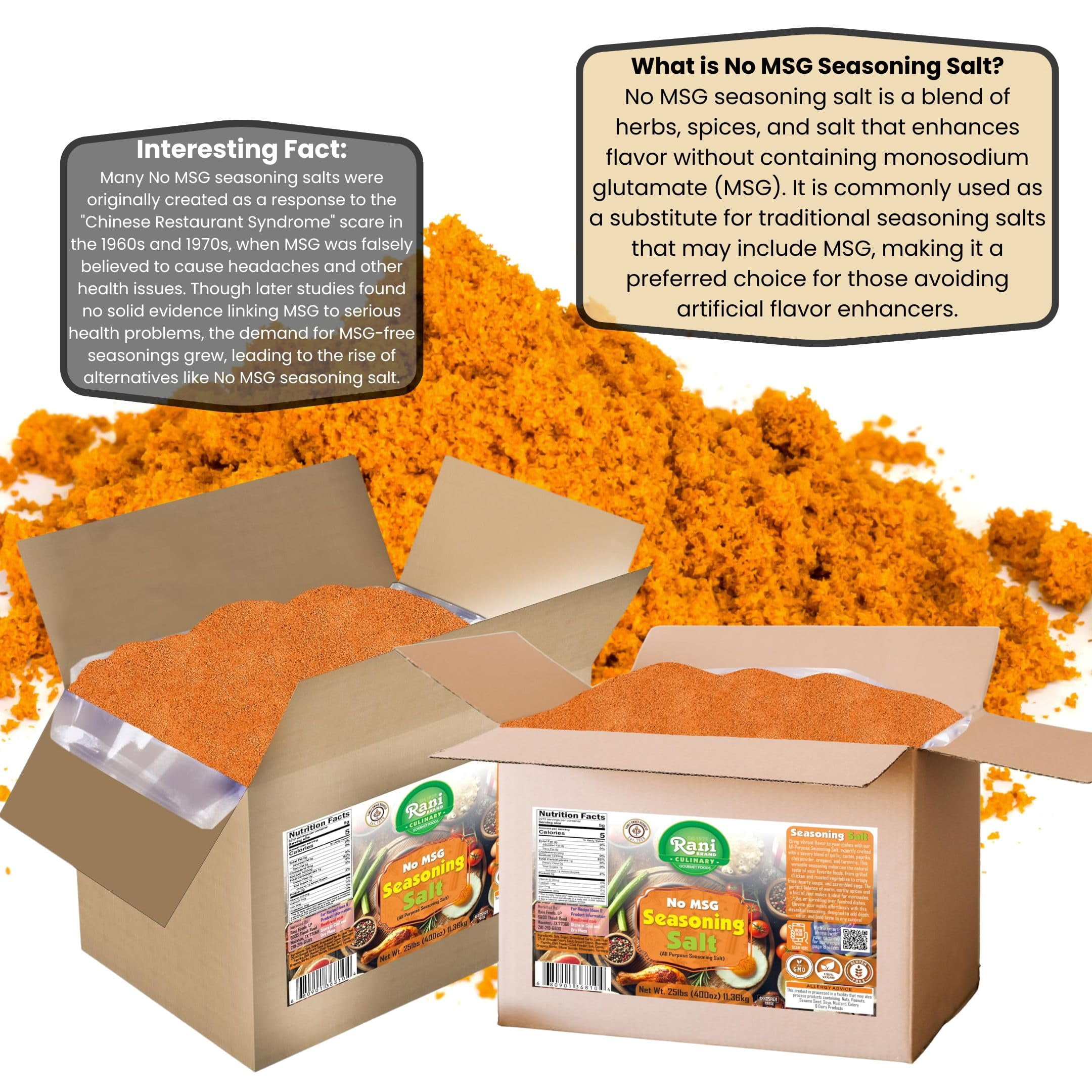 Rani No MSG Seasoning Salt (All Purpose Seasonign Salt) 400oz (25lbs) 11.36kg Bulk Box ~ All Natural | Gluten Friendly | NON-GMO | Kosher | Vegan