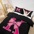 thumbnail image 3 of spefrowx Pink Leopard Print Bow Monogram Twin Duvet Cover for Teens, Black Letter K Print Twin Bedding, Black Reversible, 2 Pieces, 1 Duvet Cover and 1 Pillowcase, 3 of 6