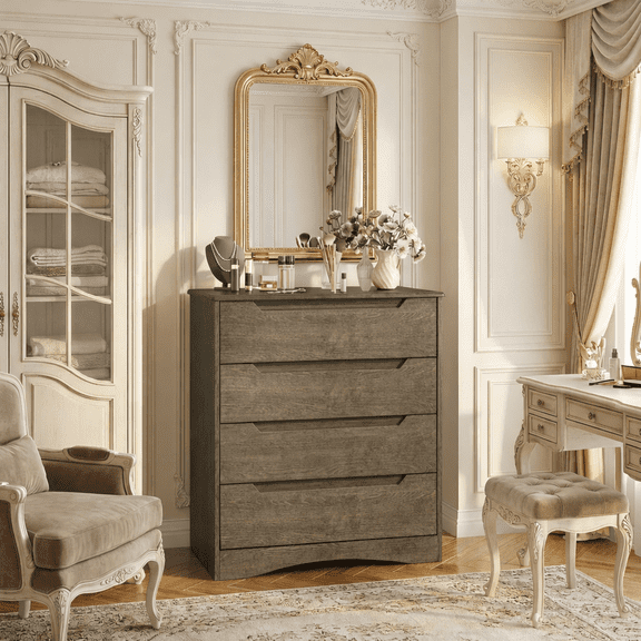 Aiho 37 "H White Dresser for Bedroom, 5 Drawer Dresser with Cutout Handles - White