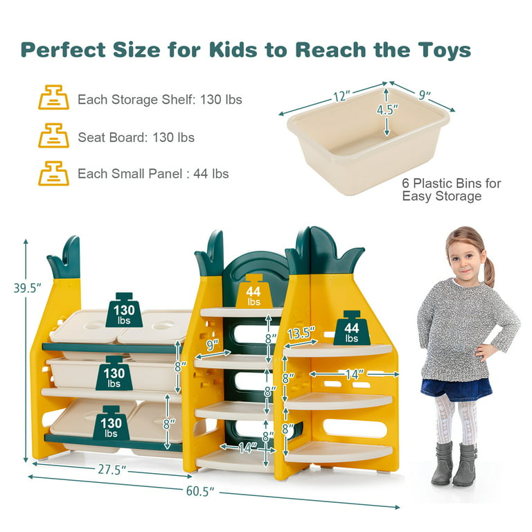 Tangkula 3-in-1 Kids Toy Storage Rack Pineapple Toy Organizer