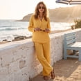 thumbnail image 6 of Stralyhd Womens 2 Piece Set Cotton Linen Lounge Sets 2026 Fall Airport Travel Matching Sets Cozy Teacher Daily outfits with Pockets Gold S, 6 of 7