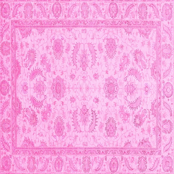 Ahgly Company Indoor Square Oriental Pink Modern Area Rugs, 7' Square