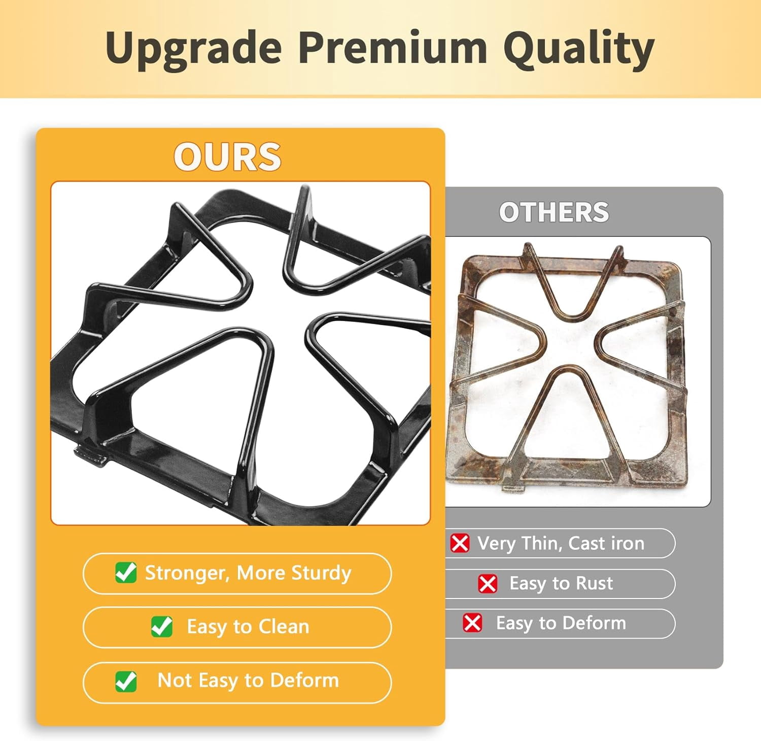 Burner Grate Replacement for Whirlpool /Stove Parts W10447925, 8.3'' x 8.9'' Gas Stove Grate Replacement for Kenmore Maytag Gas Range Parts, 4 Pack