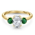 thumbnail image 3 of Gem Stone King 2.10 Ct Oval White Topaz Green Nano Emerald 18K Yellow Gold Plated Silver Ring, 3 of 6