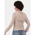 thumbnail image 4 of No Boundaries Cable Zip-up Hooded Cardigan, Midweight, Women's and Women’s Plus Sizes XXS - 2XL, 4 of 5