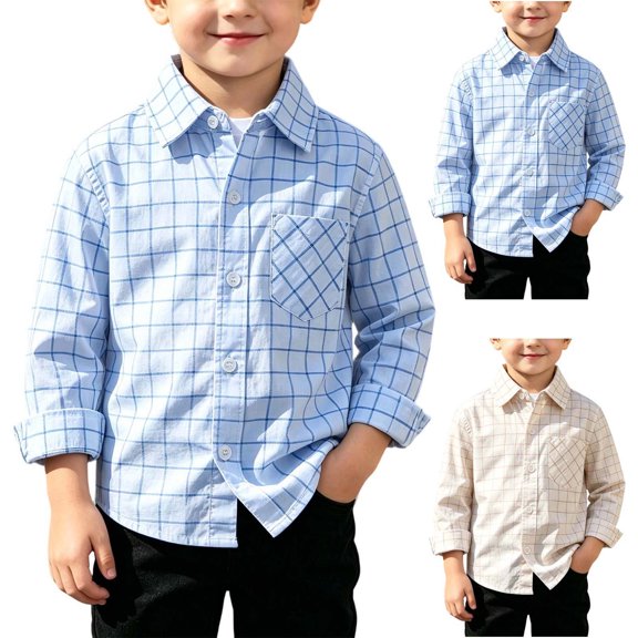Taqqpue Toddler Boys Long Sleeve Button Down Shirts Plaid Casual Plus Size Blouse Tops,Loose Fit Fall Winter OverSize Jacket Shirts for Boys 1-5 Years