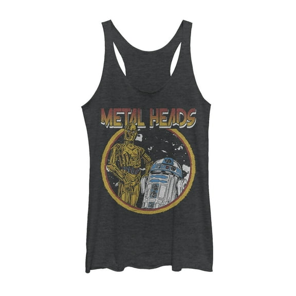 Women's Star Wars Metal Head Rock Droids  Racerback Tank Top Black Heather X Large