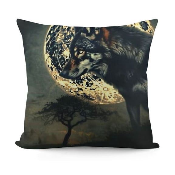 Wolf Pillow Cover,Full Moon Night Decorative Cushion Cover for Bed or Sofa Wild Animals Theme Reversible Print Couch Pillow CoverPack