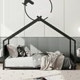 thumbnail image 4 of House Bed, Twin Size Bed Frame, Metal Bed with Roof and Colorful Lights, Slats Support No Box Spring Needed, Black Youth Bed, 4 of 11