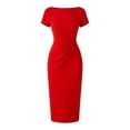 thumbnail image 7 of ClodeEU Women's Boat Neck Short Sleeve Side Ruched Waist Midi Bodycon Pencil Dress,Elegant Office Wedding Guest Sheath Dress Wine,Women's Plus XL, 7 of 7