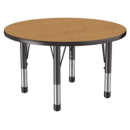 36in Round T Mold Adjustable Activity Table With Chunky Leg Oak Black Com - Chunky Wood Round Coffee Table 36in Round T Mold Adjustable Activity Table With Chunky Leg Oak Black Com - Chunky Wood Round Coffee Table