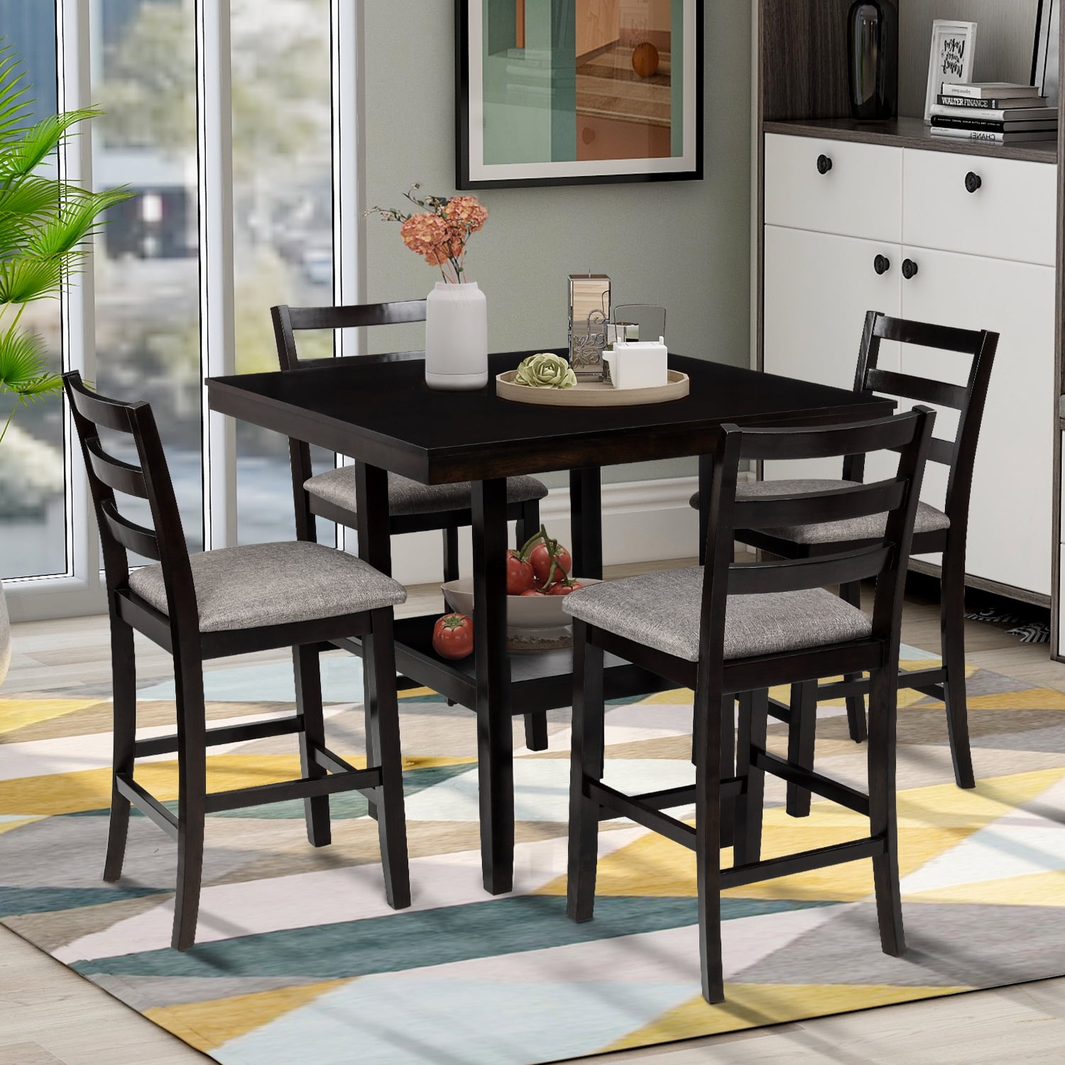 Euroco 5-Piece Counter Height Dining Set, Wooden Dining Set with Padded