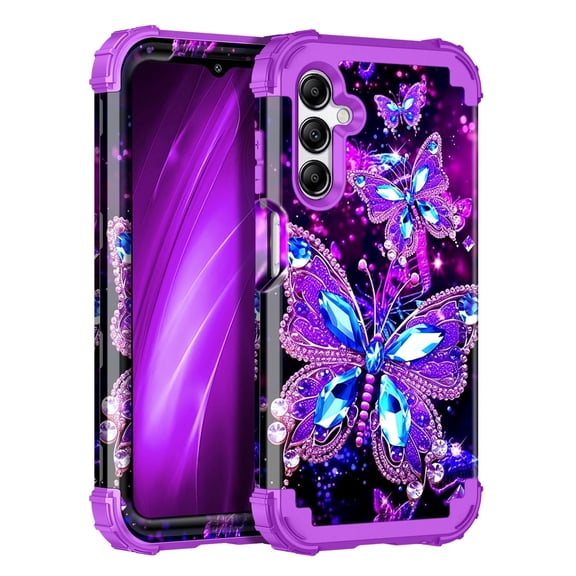 Casetego for Samsung Galaxy A16 5G Case,Glow in The Dark Three Layer Heavy Duty Shockproof Protection Hard Plastic Bumper Soft Silicone Protective Case,Dark Purple Butterfly