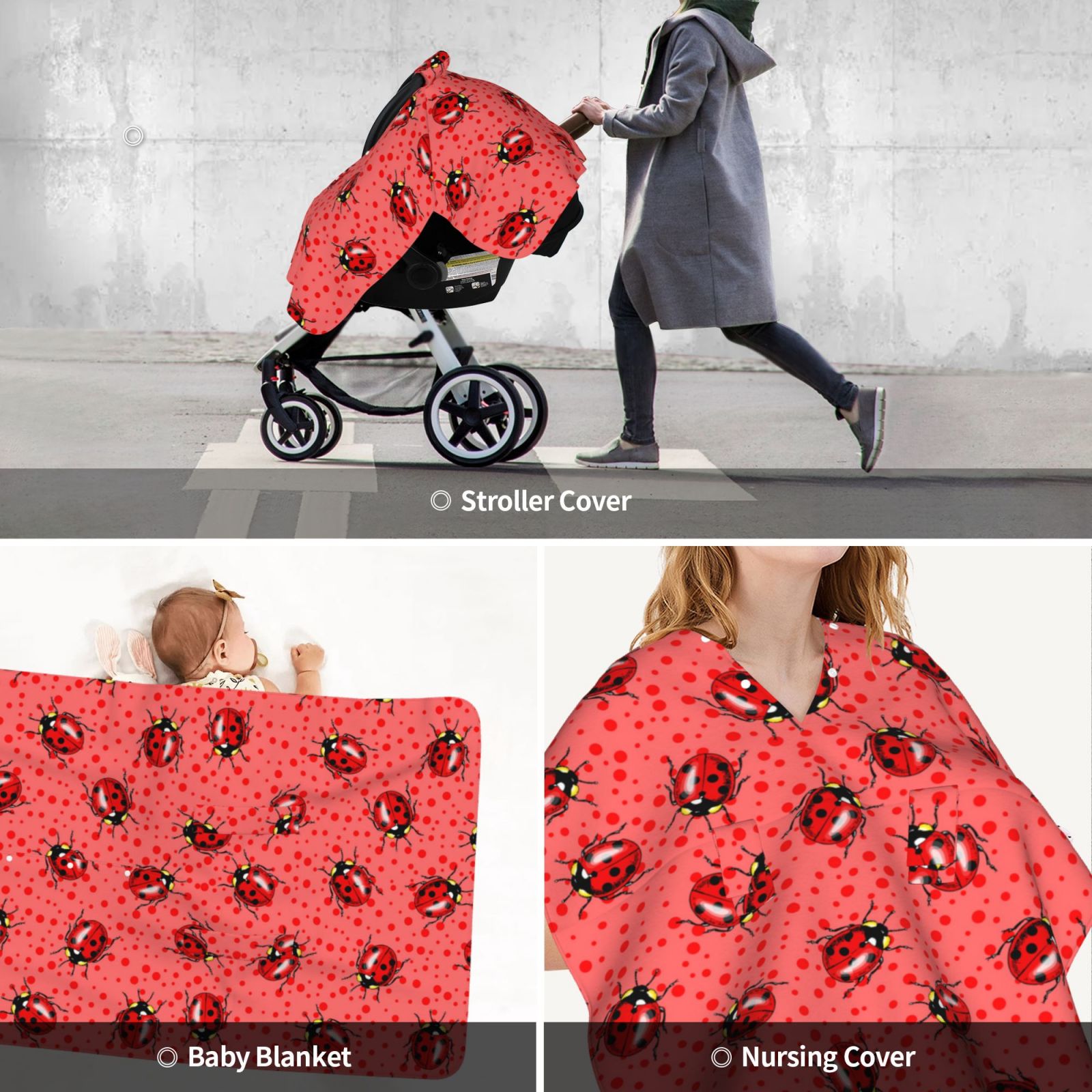 Car Seat Cover Baby - Ladybugs On Red Polka Dot Breathable Infant Car Seat Cover for Baby Carseat, Lightweight Comfort Baby Essentials Must Haves Newborn Stuff for Girl Boy