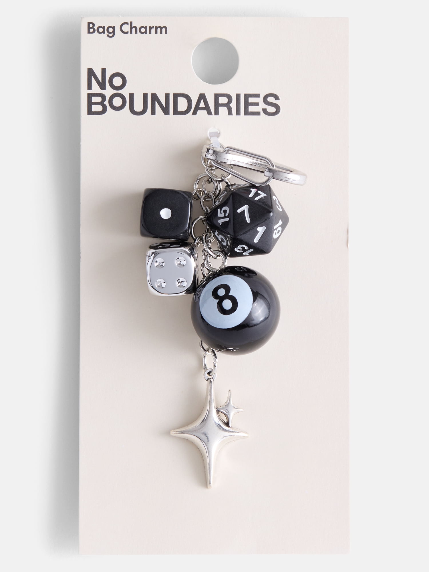 No Boundaries Women’s Dice and 8 Ball Bag Charms, Black