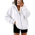 thumbnail image 2 of Zip Up Hoodie Women Long Sleeve Full Zipper Oversized Sweatshirt Comfy Travel Track Jacket Fall Clothes with Pockets, 2XL, 2 of 7