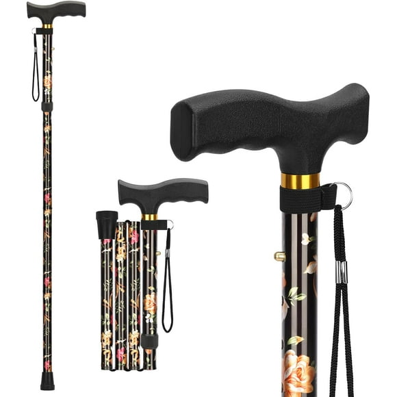 SupreGear Folding Cane for Men & Women, Lightweight Adjustable Walking Stick with T-Handle & Wrist Strap