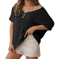 thumbnail image 2 of Womens T-Shirts Sexy Hollow Out Short Sleeve Summer Casual Knit Top Beach Cover Ups Blouse Crew Neck Solid Color Tee Vacation Outfits Fashion Clothing Women Clothes, 2 of 6
