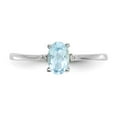 thumbnail image 4 of 10K White Gold Ring Band Birthstone (03) March Aquamarine Oval Blue Diamond Round, Size 9, 4 of 5