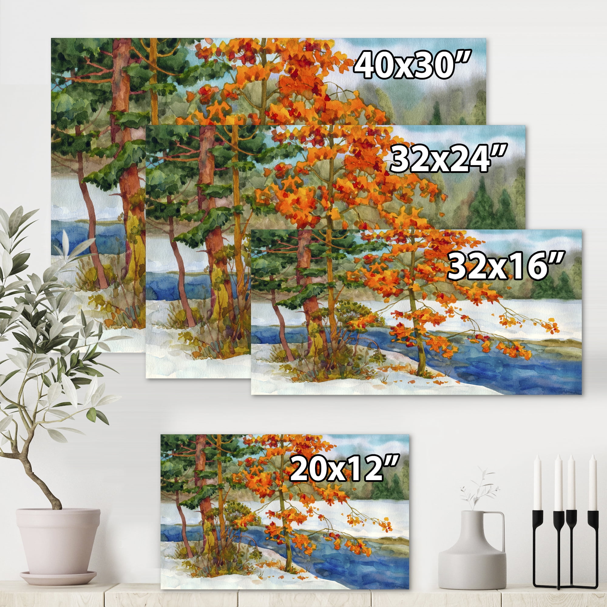 Designart ' Stream Through The Winter Forest I ' Lake House Canvas Wall Art Print