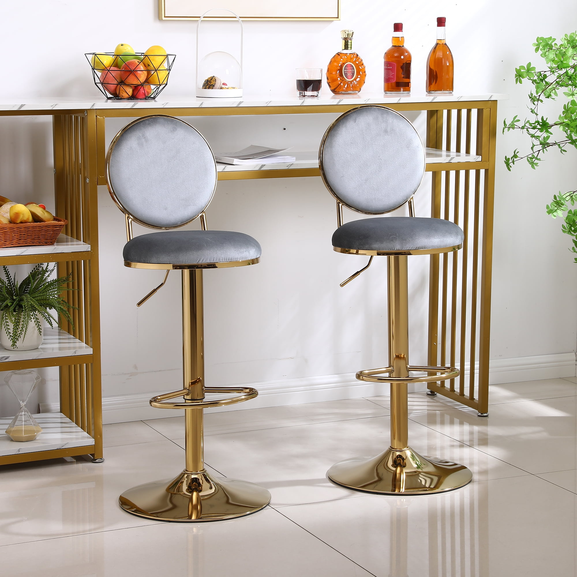 Resenkos Modern Adjustable Counter Height Bar Stools Dining Chairs with Adjustable Height, Grey Velvet, Set of 2 Resenkos Modern Adjustable Counter Height Bar Stools Dining Chairs with Adjustable Height, Grey Velvet, Set of 2