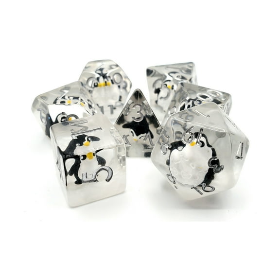 Old School Dice & Accessories Poly Set Penguin w/Silver (7) New